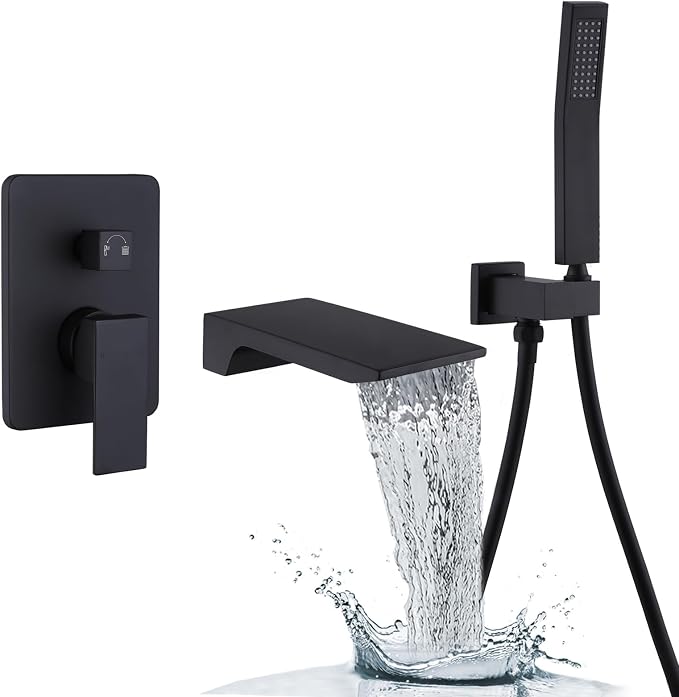 Roman Tub Filler Faucet with Waterfall Spout Wall Mounted Single Handle Bathtub by HAMOLER