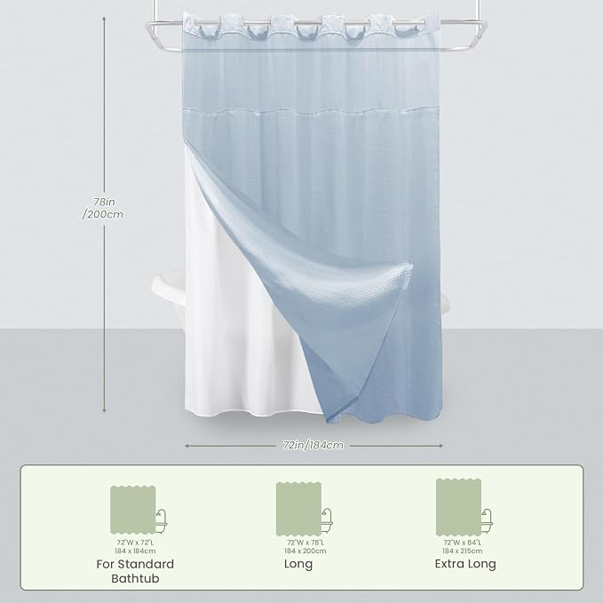 Inhousolu Long No Hook Shower Curtain - Image 7