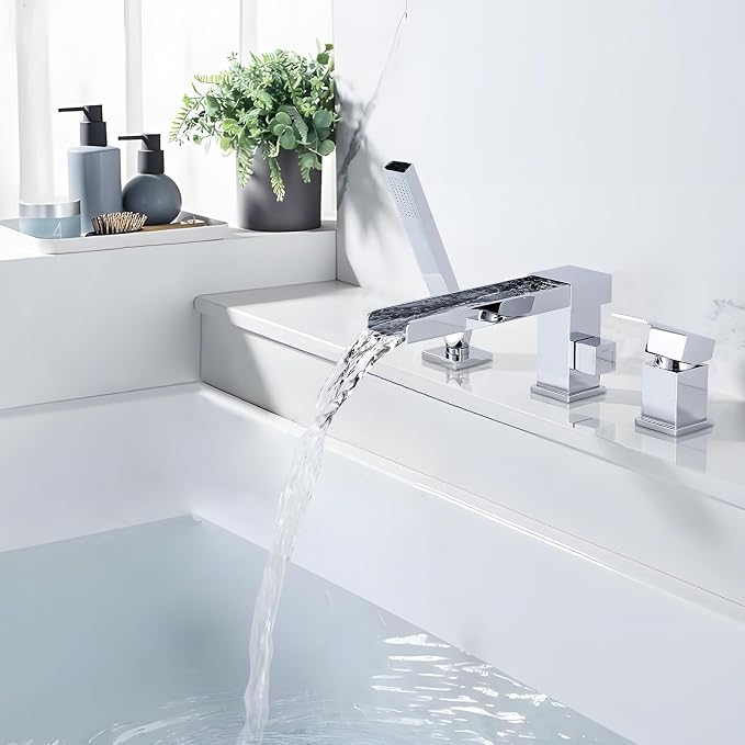Waterfall Roman Tub Filler Faucet, Deck Mount Bathtub Filler - Image 8