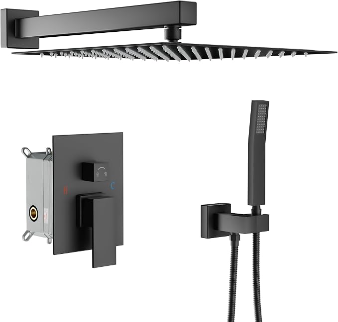Lordear Rain Shower System 12 Inch Shower Head Faucet Set Matte Black Stainless by LORDEAR