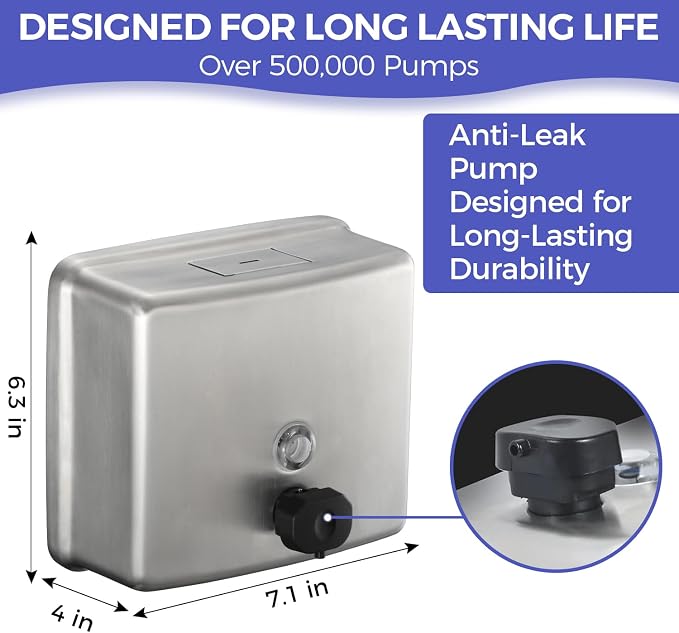 Stainless Steel Extra Large 1400ml/47oz Capacity Industrial Grade Soap Dispenser - Image 3
