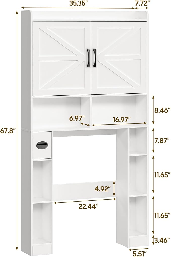 Over The Toilet Storage Cabinet, Farmhouse Toilet Cabinet Rack - Image 2