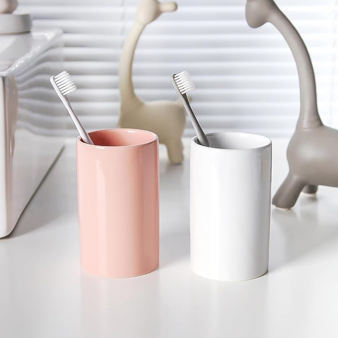 White Toothbrush Holder, Ceramic Bathroom Tumbler Cups, Toothbrush Cup - Image 3