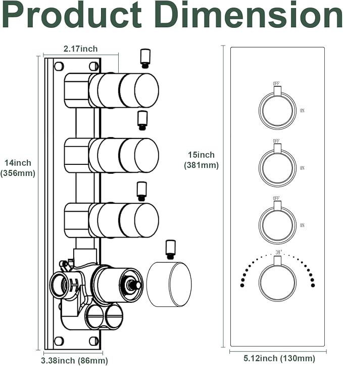 HOMEDEC 3 Way Shower Diverter Valve, 3 Outlets Multi Function Thermostatic - Image 8