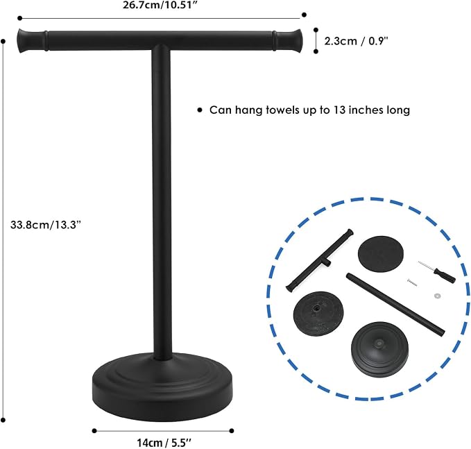 RUMOSE 13 Inch Matte Black Towel Stand Hand Towel Holder Bathroom Kitchen - Image 7