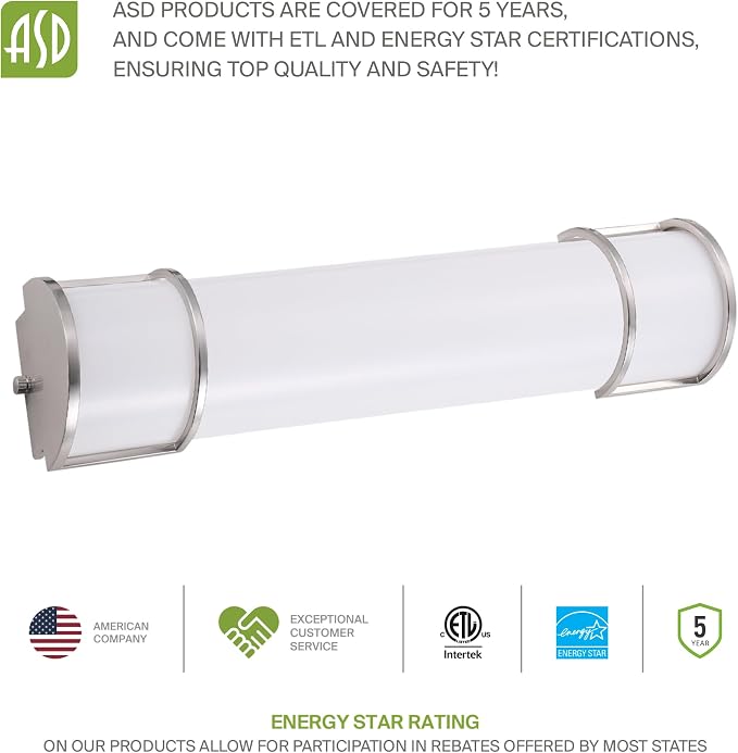 ASD LED 36" Vanity Flush Mount Light Fixture, Linear Bathroom Lighting Bar | - Image 8