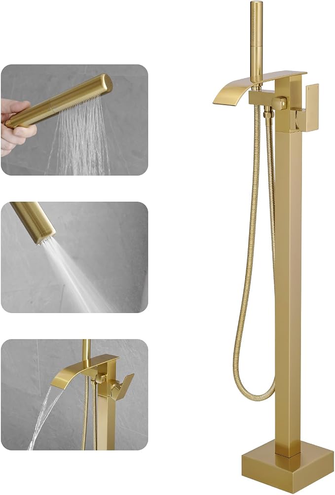 RUMOSE Tub Filler Freestanding Bathtub Faucet Brushed Gold Floor Mount Tub by RUMOSE