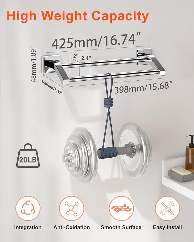 Alise Double Towel Bars, Wall Mount Towel Holder, Heavy Duty SUS304 Stainless - Image 2