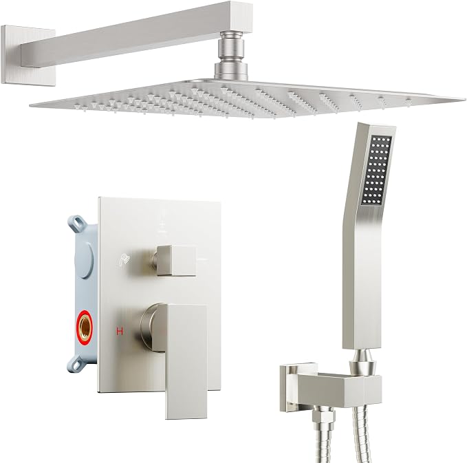 Rain Shower System Brushed Nickel, Starbath 12“ Rainfall Shower Head by STARBATH