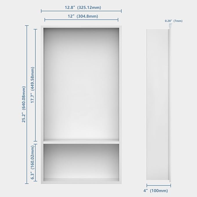 Homevacious 13" X 25" Stainless Steel Shower Niche No Tile Needed Double - Image 3
