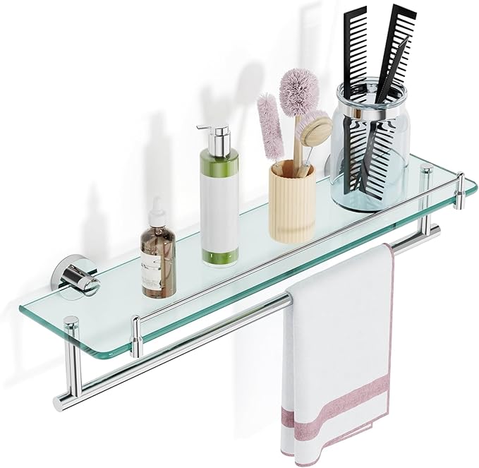 20-Inch Floating Tempered Glass Bathroom Shelf by HOMELIFE