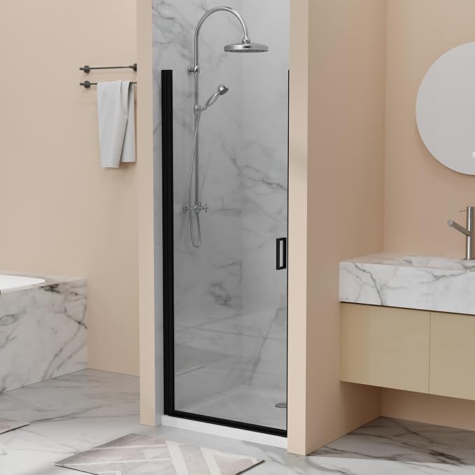 32” x 72” Pivot Swing Shower Door, 1/4 inch Tempered Glass Panel Hinged Shower - Image 2