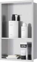 Stainless Steel Shower Niche 18" X 12", No Tile Needed Wall Niche Double Shelves by Qeke