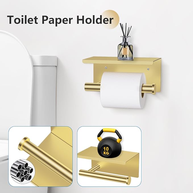 TNOMS 5-Piece Towel Bar Set Brushed Gold Bathroom Hardware Accessories Set - Image 4