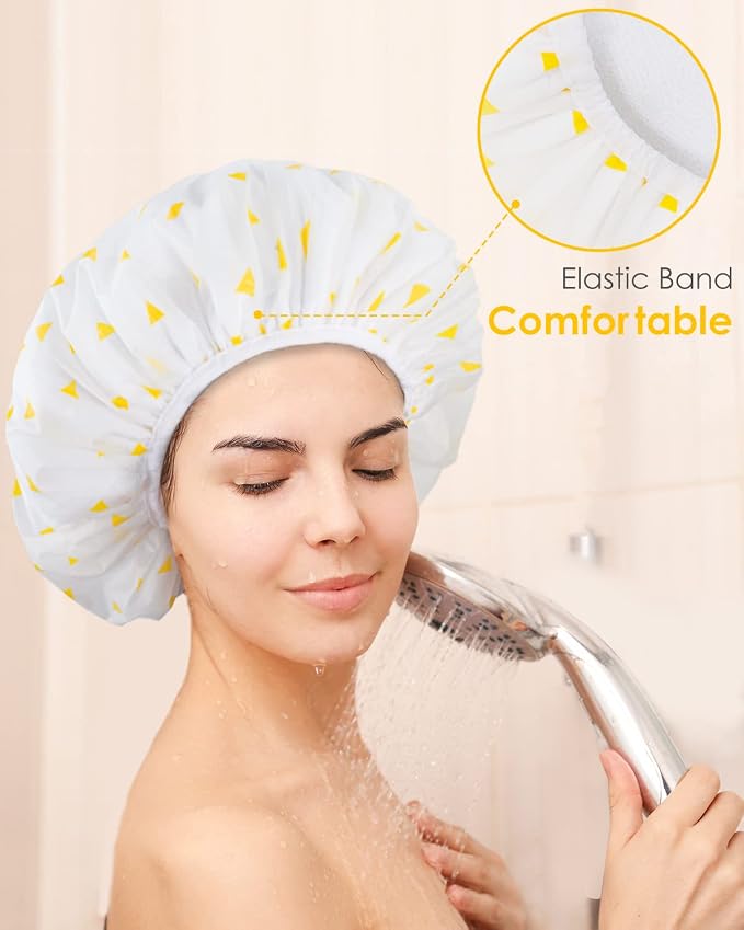 Auban Shower Cap, Shower Cap for Women Terry Cloth Lined EVA Exterior Reusable - Image 5