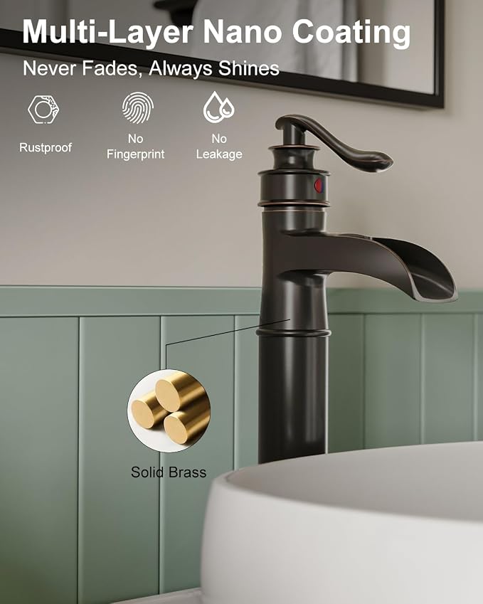 BWE Waterfall Spout Oil Rubbed Bronze Bathroom Faucet Single Handle One Hole - Image 5