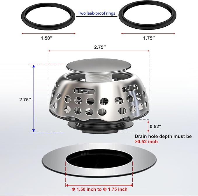 Bathtub Drain Stopper, Pop Up Tub Stopper - Image 2