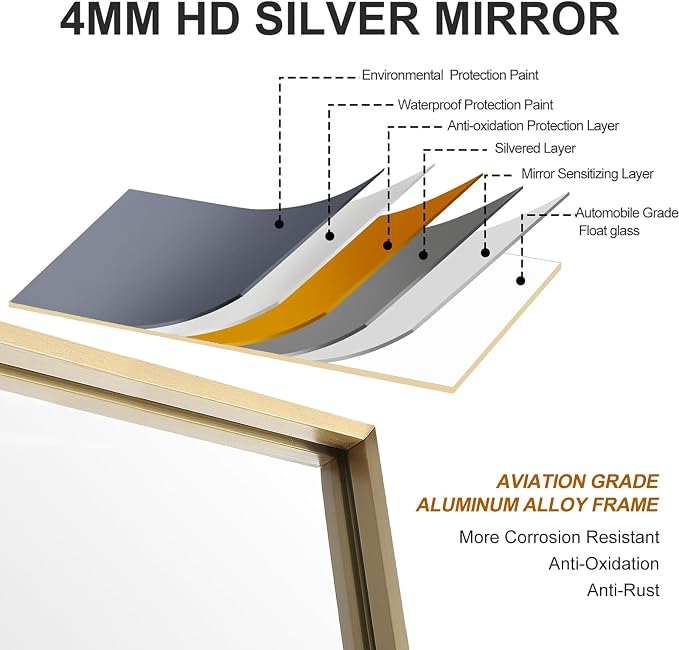 20x36 Inch Gold Bathroom Mirror - Image 6