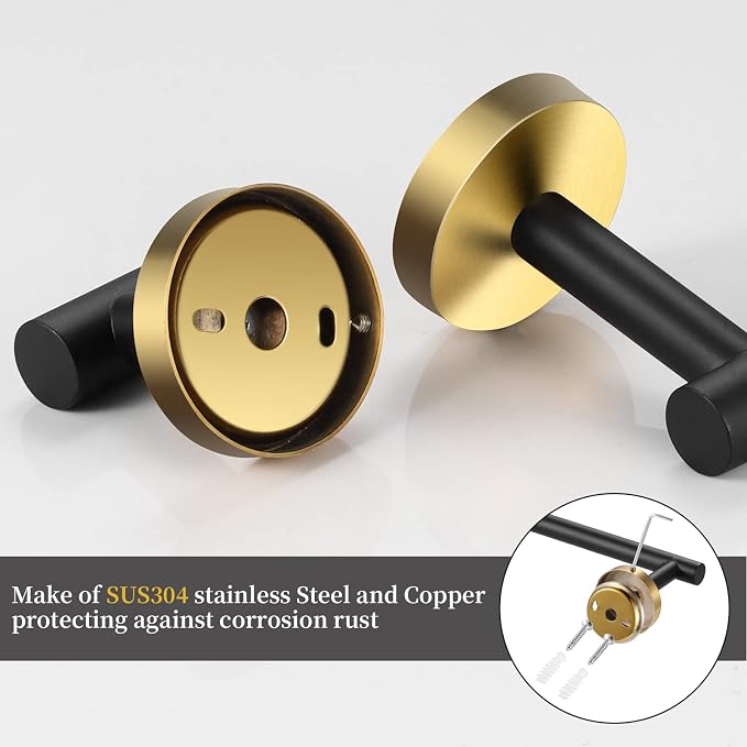 5 Pieces Bathroom Hardware Set Black Gold, Towel Rack Including 2pcs 16 inch - Image 3
