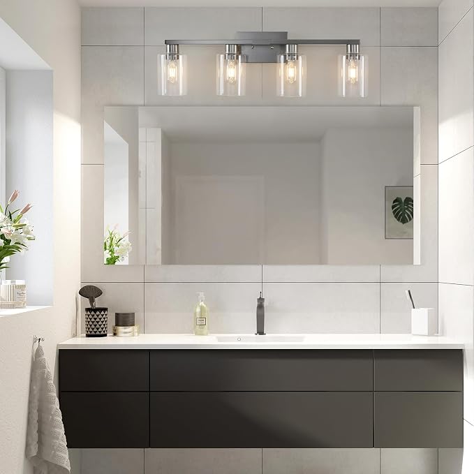 4 Light Bathroom Light Fixtures, Brushed Nickel Modern Bathroom Vanity Light - Image 3