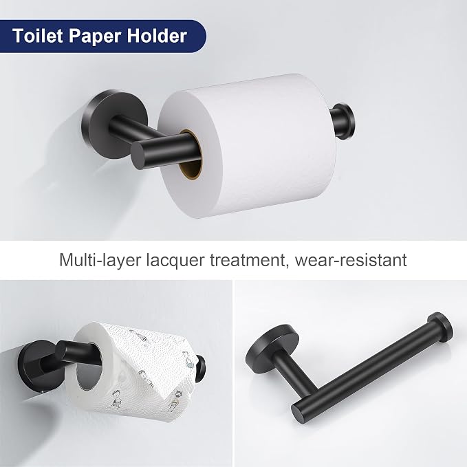 Lairuier Matte Black Bathroom Hardware Set, 10-Piece Towel Bar Set SUS304 - Image 4