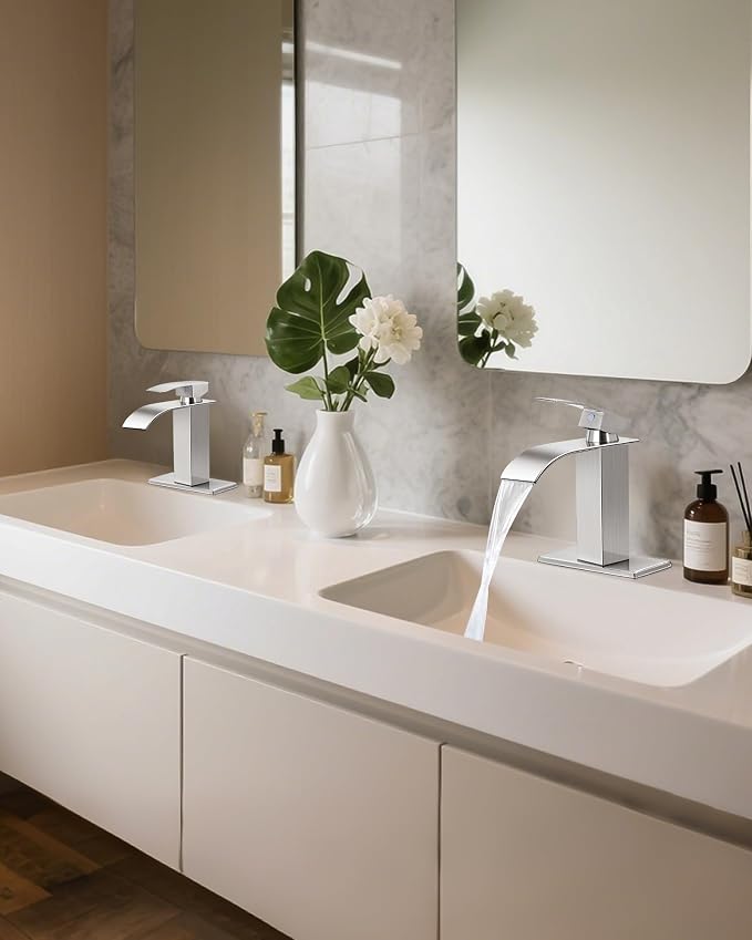 Bathroom Faucets Brushed Nickel Waterfall Bathroom Sink Faucet Modern Single - Image 7
