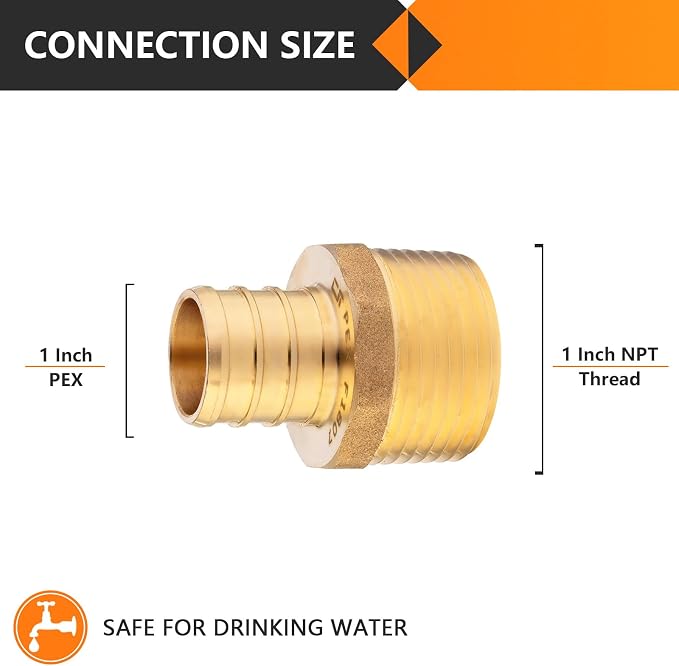 5-Pack HeSun PEX Fittings, Brass Crimp Male Adapter Fitting - Image 2