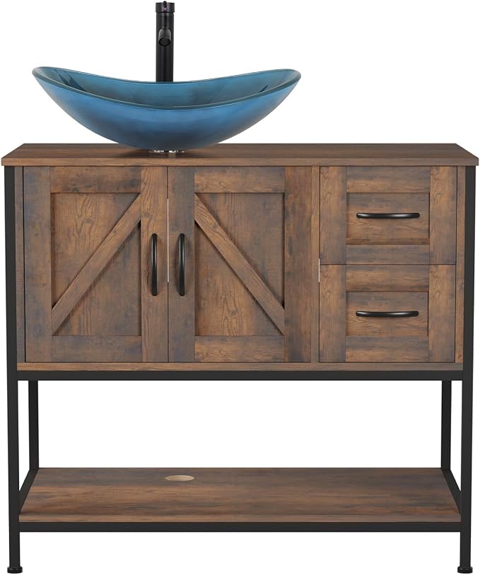 YOURLITE Bathroom Vanity, Dark Brown Modern Wood Washroom Cabinet by YOURLITE