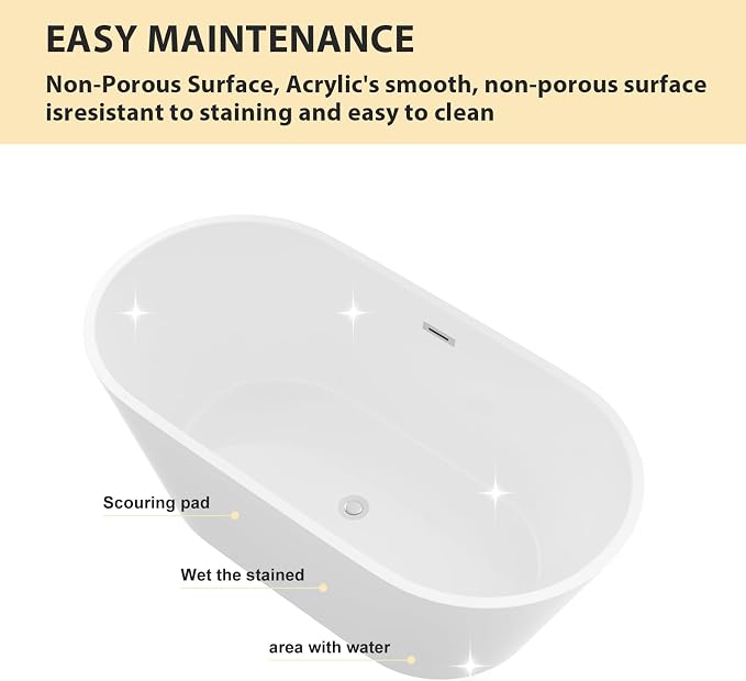 Logmey 59" Acrylic Freestanding Bathtub White Oval Shape Soaking Tub - Image 8