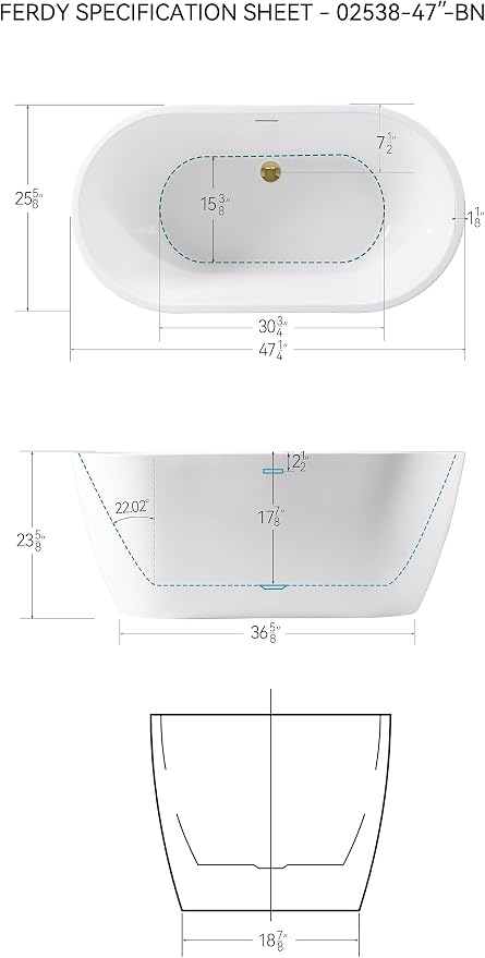 FerdY 47" Bali Acrylic Freestanding Bathtub - Image 9