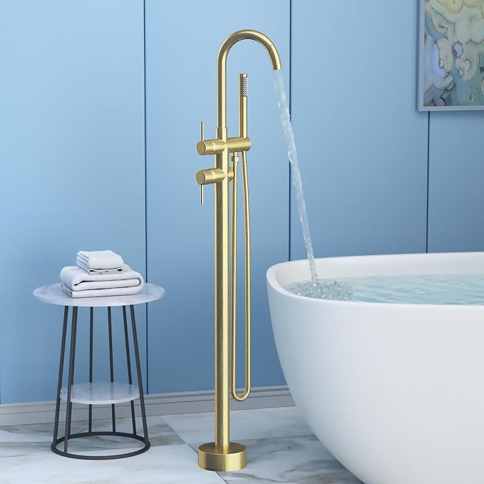 Freestanding Bathtub Faucet, Tub Filler Floor Mount Stand Bathtub Faucet Brass - Image 2