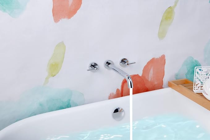Wall Mount Tub Filler, Two Handle Bathtub Faucet, Extra Long Spout Reach - Image 2