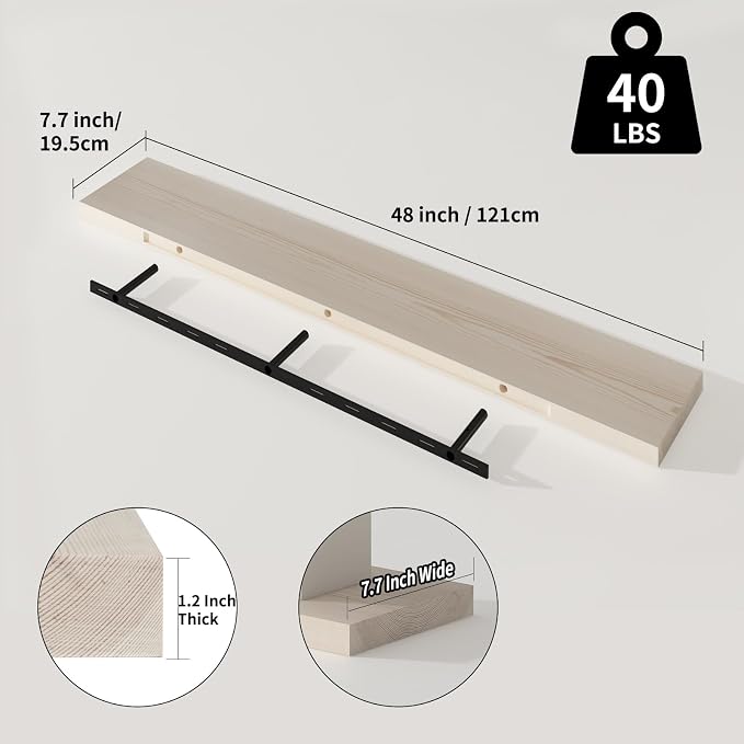 SAUMONIERES Floating Shelves 8 Inch Deep Solid Wood Wide Wall Shelf Set of 1 - Image 3