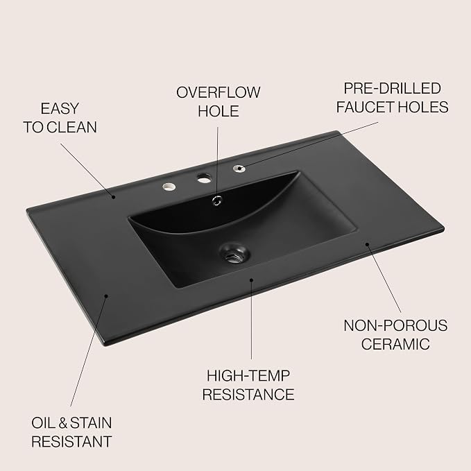 JONATHAN Y SNK1003B Ancillary 3-Hole 36 in. W x 18.25 in. D Classic - Image 4