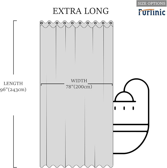 Furlinic No Hook Extra Long Shower Curtain 96 Length, Wahable Fabric Bathroom - Image 6