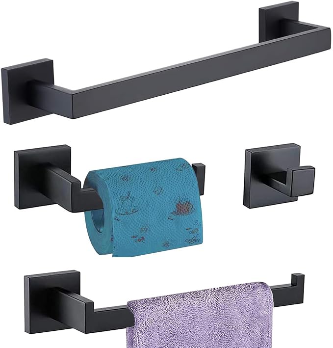 Bathroom Hardware Set 4 Piece Matte Black Bathroom Accessories Set SUS304 Towel by TAUN
