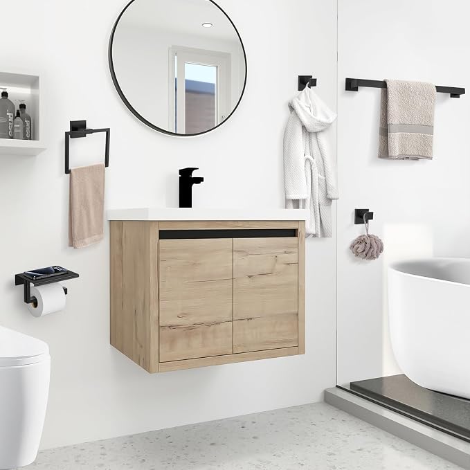 YACVCL 5 Pieces Matte Black Bathroom Hardware Accessorie Set 23.6 Inch Towel - Image 7