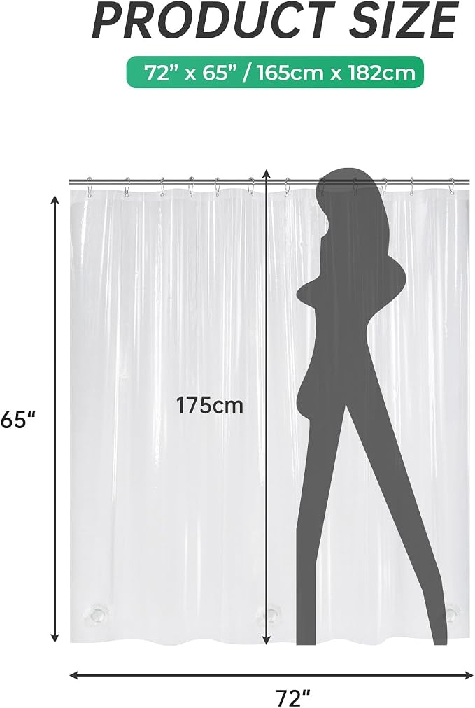 AmazerBath Short Shower Curtain Plastic, 72 x 65 Inches PEVA Clear Shower - Image 6