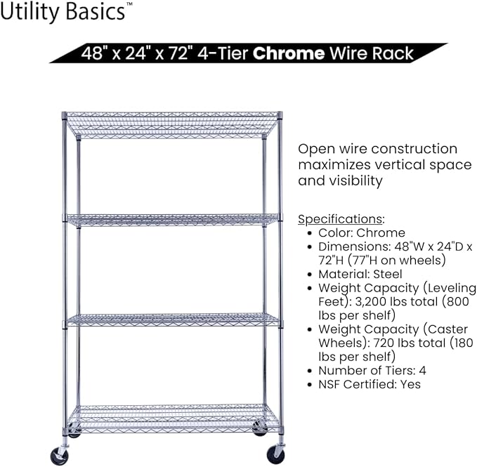 NSF Commercial 4-Tier Wire Shelving - Image 5