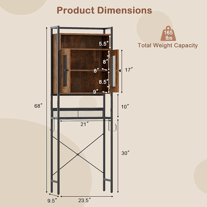 Tangkula Over The Toilet Storage Cabinet, 5-Tier Space Saver Above Toilet - Image 2