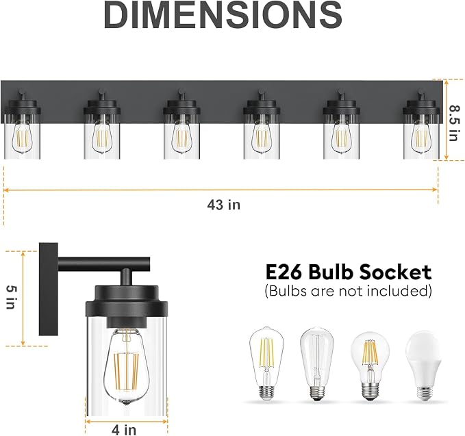 IZORRO Bathroom Vanity Light Fixture, 6-Light 43 Inch Matte Black Bathroom - Image 2