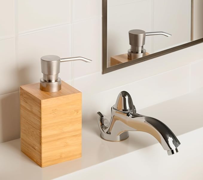 Bamboo Soap Dispenser with Anti-Slip Pads and Stylish Horizontal Wood Grain - Image 5