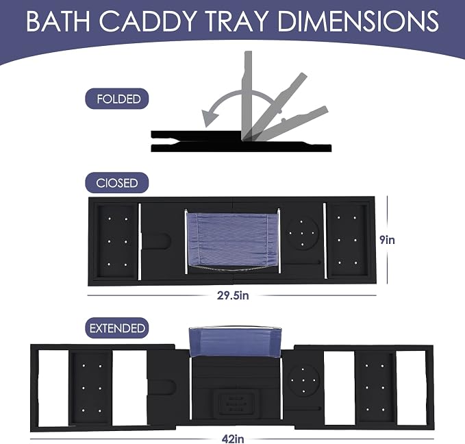 Foldable Bathtub Caddy Tray, Bamboo Bath Tub Tray Table - Image 4