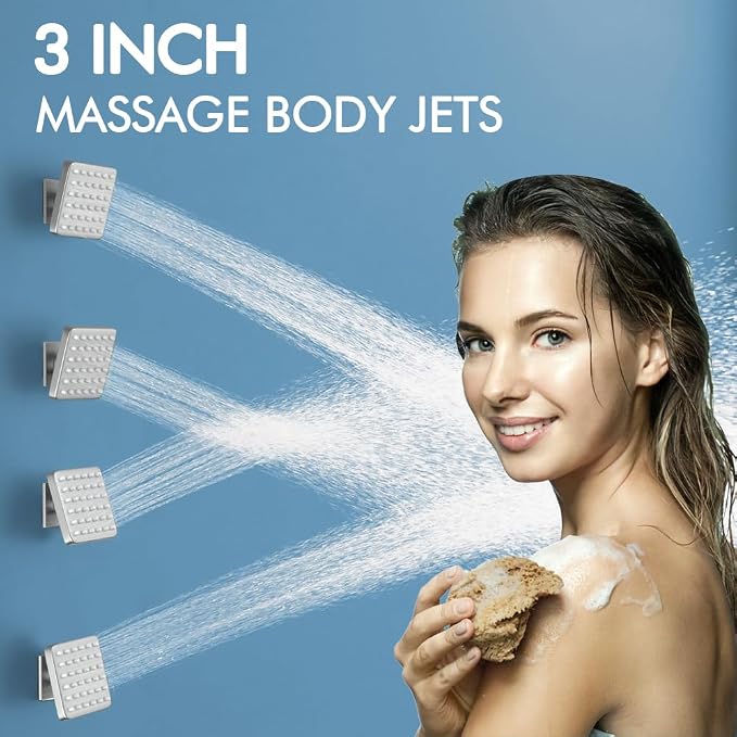 Shower System with Body Jets, Bostingner Shower Faucet Set 12" Rain Shower Head - Image 5