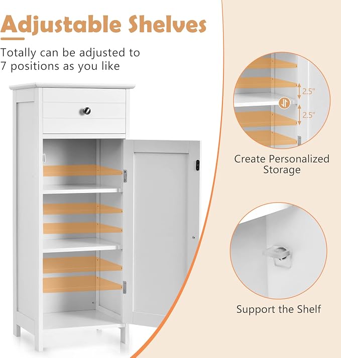 COSTWAY Bathroom Storage Cabinet, Single Door Floor Cabinet - Image 5