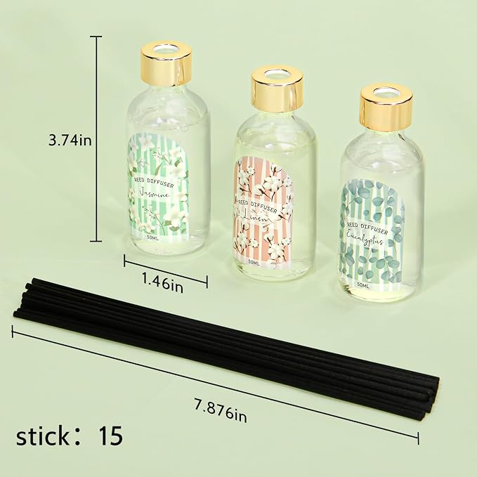 Reed Diffuser of 3 Pack, Linen Eucalyptus Jasmine Oil Diffuser Set - Image 2