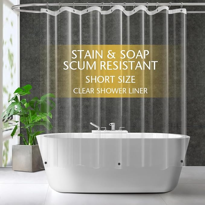 Short Size PEVA Plastic Shower Curtain Liner Premium Light Weight 72" x 66" by ZEMAHOME