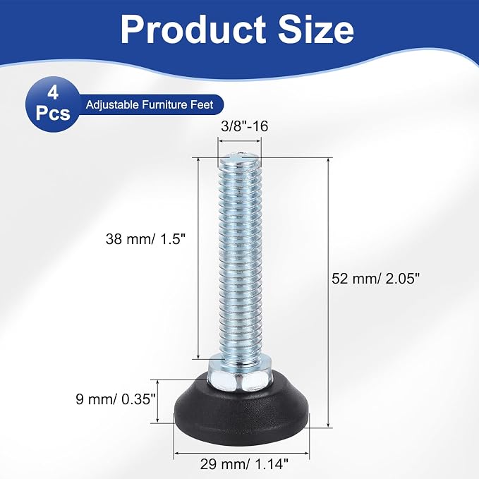 uxcell 3/8"-16 Thread Furniture Feet Levelers - Image 2