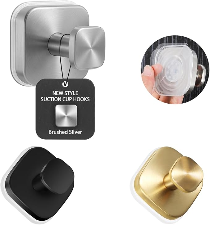 2Pcs Square Suction Cup Hook, 304 Stainless Steel Shower Hook, Removable - Image 3