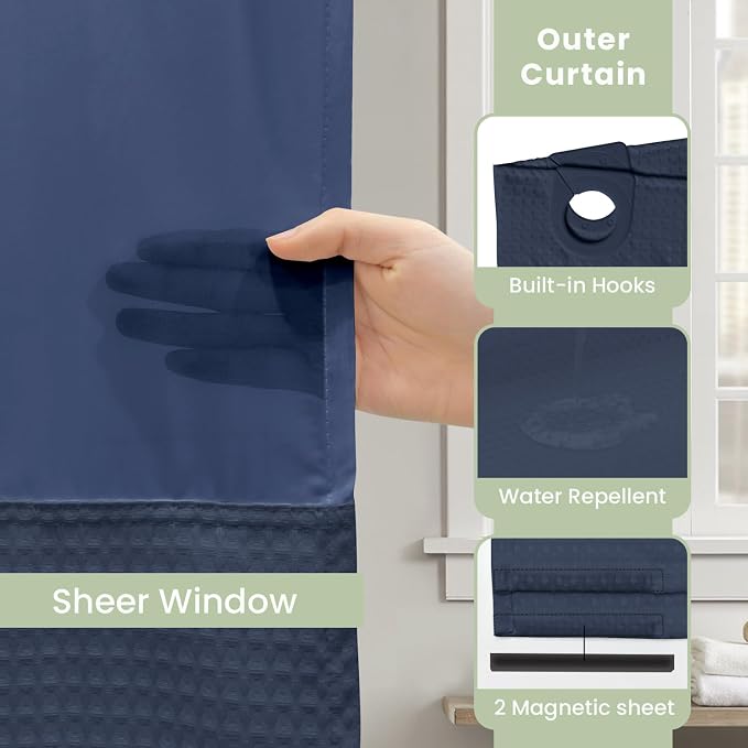 Inhousolu Long No Hook Shower Curtain - Image 4